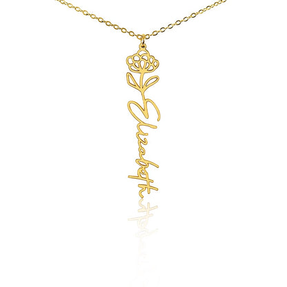 Birth Month Flower & Custom Name Necklace
