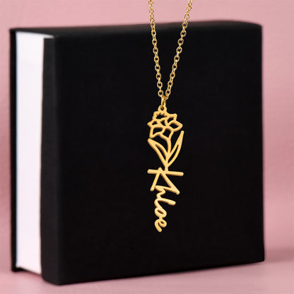 Birth Month Flower & Custom Name Necklace