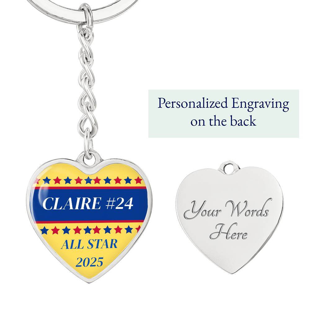 Custom Engraved ALL STAR Name and Year Graphic Heart Keychain - Softball
