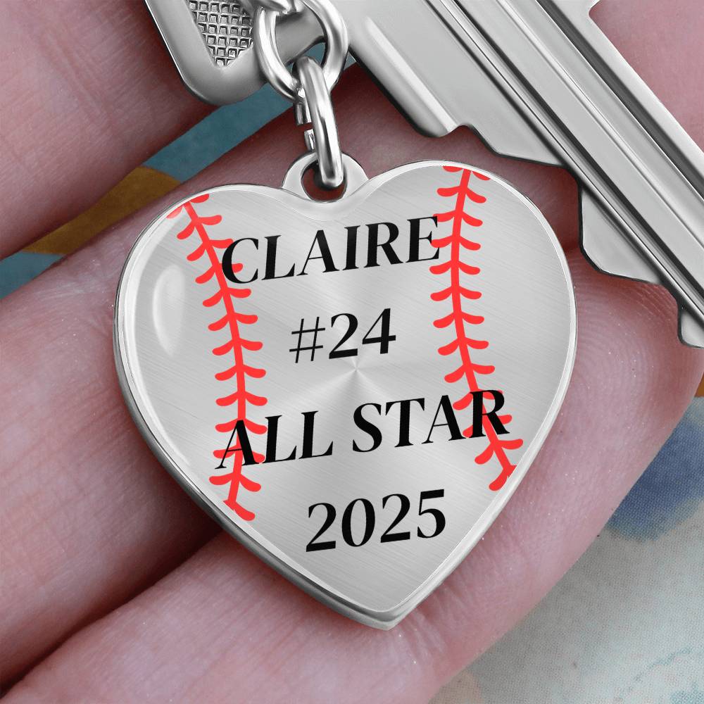 Custom Engraved ALL STAR Name and Year Graphic Heart Keychain