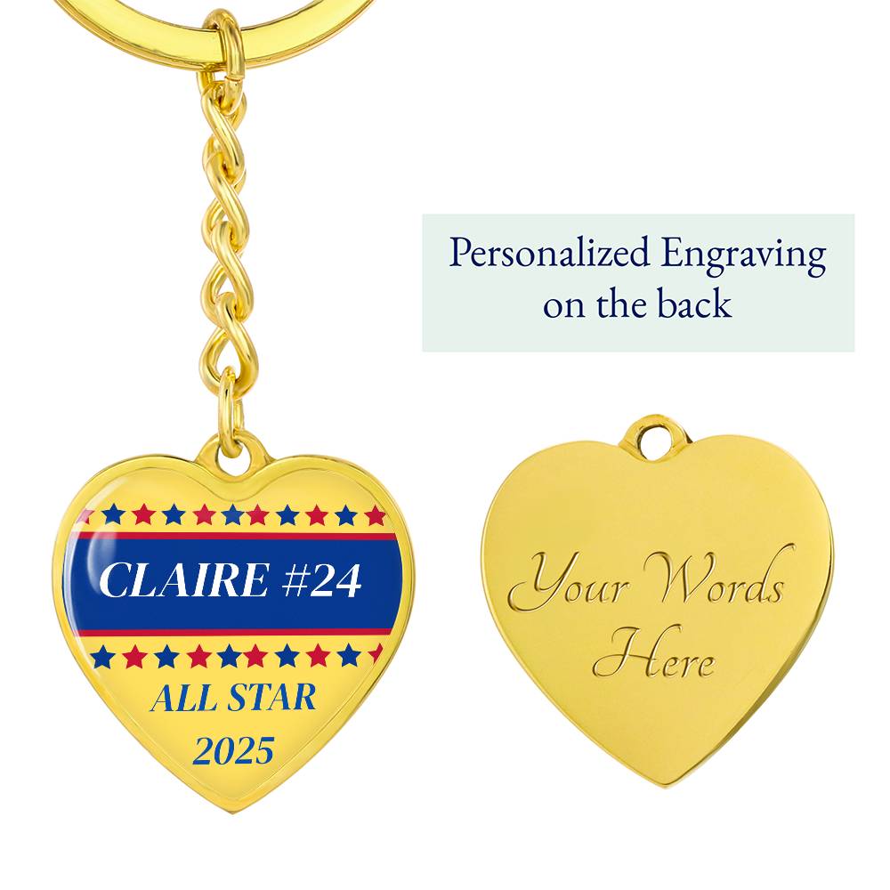 Custom Engraved ALL STAR Name and Year Graphic Heart Keychain - Softball