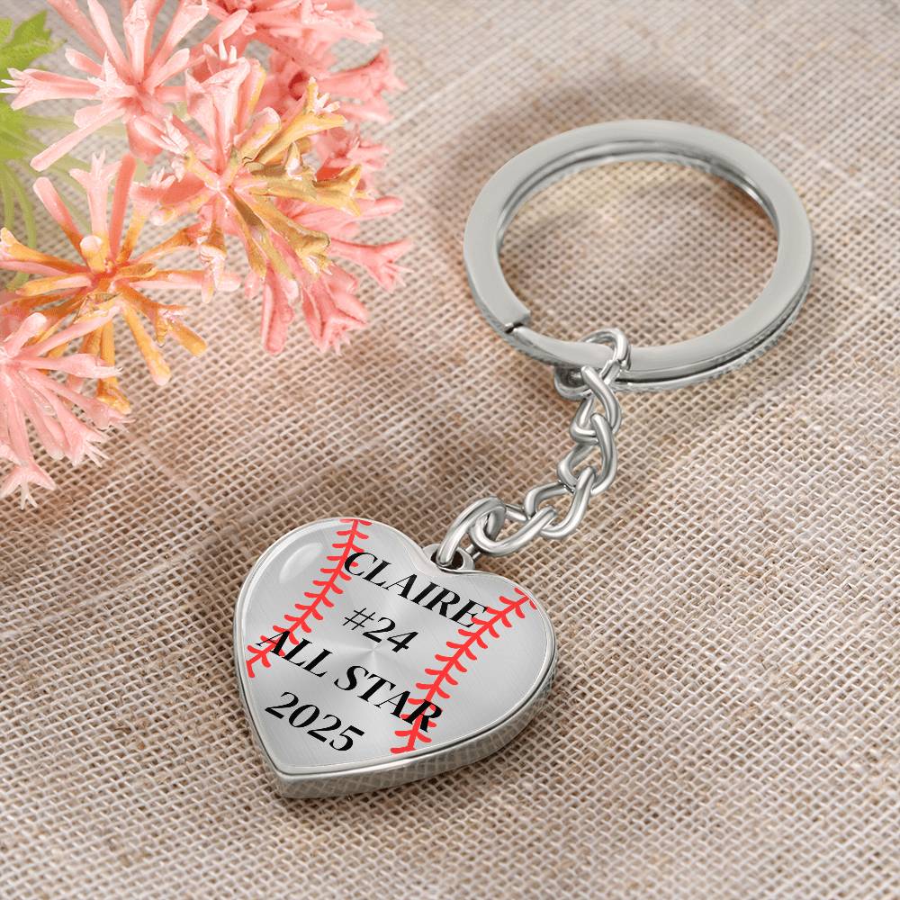 Custom Engraved ALL STAR Name and Year Graphic Heart Keychain