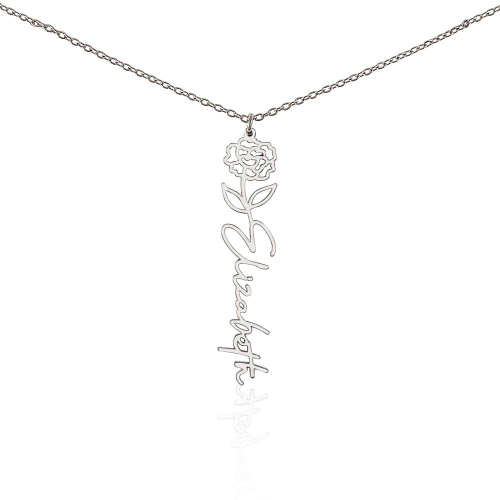 Memorial Flower Name Necklace, To Daughter For Her